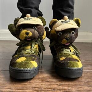 Jeremy Scott x Adidas Camo bear plush high tops